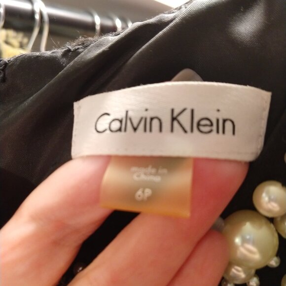 Calvin Klein Faux Pearl Trim Black Sheath Dress - Picture 6 of 10